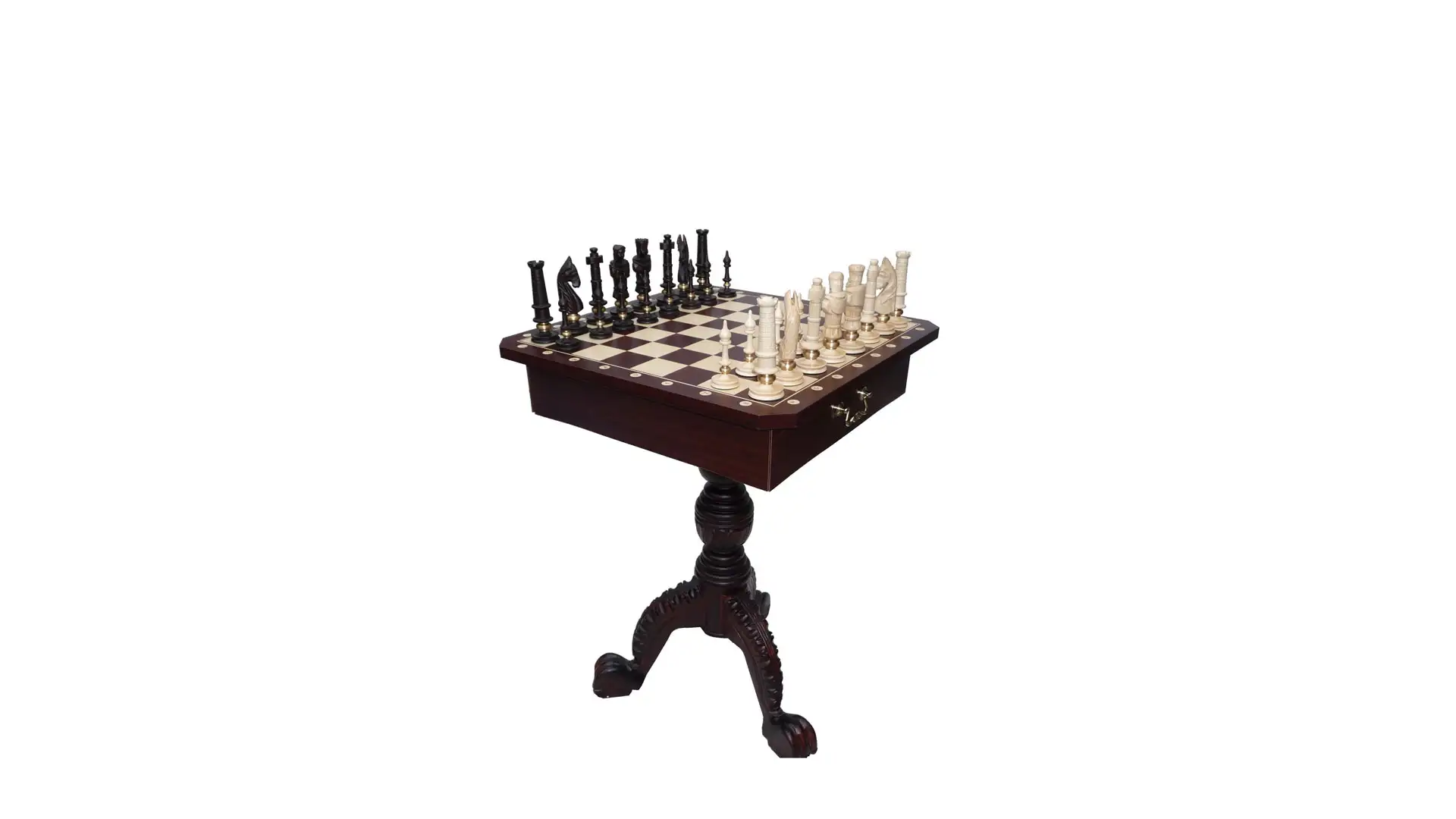 Tavolo da scacchi in legno con set completo di pezzi